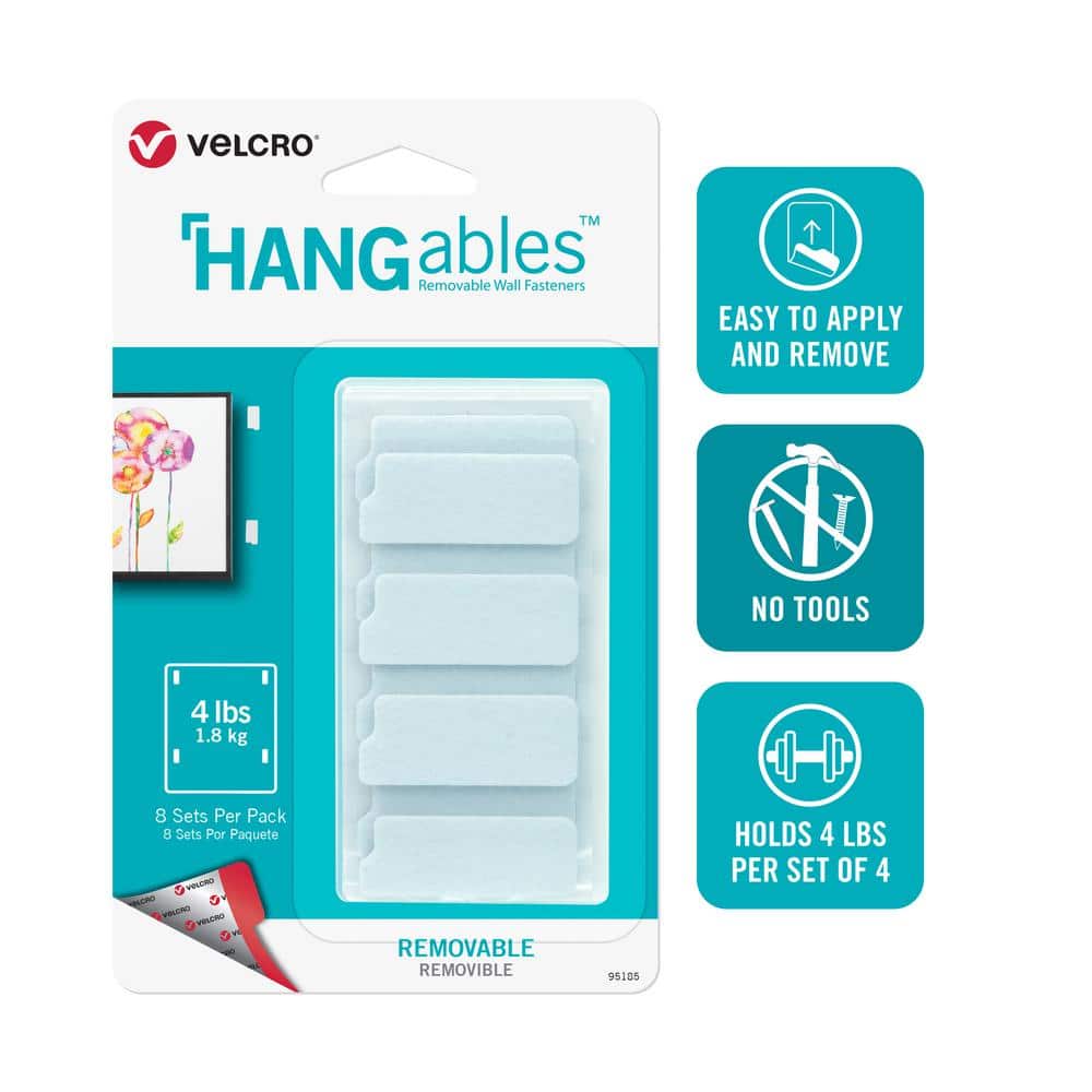 VELCRO Brand HANGables Removable Wall Fasteners 3 in. x 1-3/4 in. Strips  (4-Count) in the Picture Hangers department at