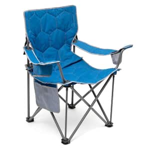 Blue Metal Patio Folding Beach Chair Lawn Chair Outdoor Camping Chair with Cup Holder and Built-In Opener