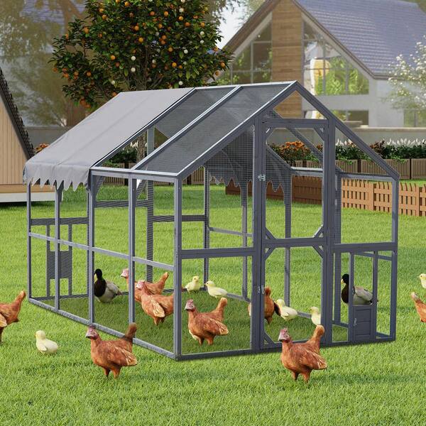 Unbranded 110.5 in. x 74.25 in. x 72.52 in. Large Wood Walk-In Coop with Run and Waterproof Cover, OutdoorKitten Playpen,Gray