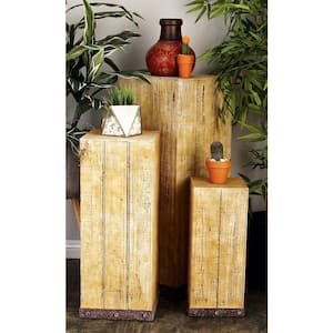 15 in.  Brown Wood Pedestal End Table (Set of 3)