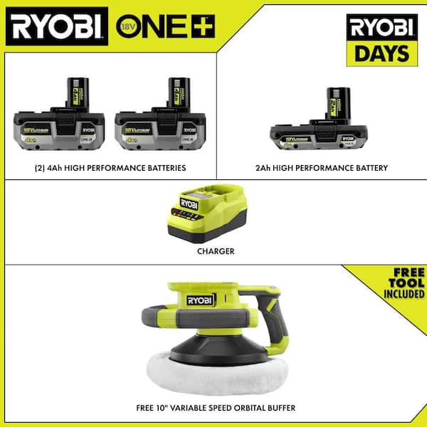 ONE+ 18V HIGH PERFORMANCE Kit w/ (2) 4.0 Ah Batteries, 2.0 Ah Battery, Charger, & FREE ONE+ Cordless 10 in. Buffer