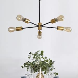 21.6 in. 5-Light Black and Gold Sputnik Chandelier,Farmhouse Pendant Lighting for Living Room Bedroom Kitchen Island