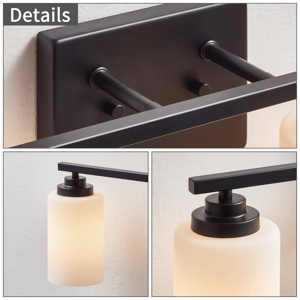 30 in. Black Steel 4-Light Dimmable Vanity Light with Frosted Glass Shades