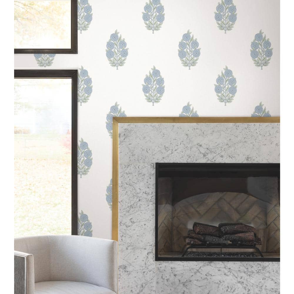 Blue Floral Self-Adhesive Repositionable Vinyl Wallpaper Roll