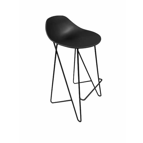 Benjara 30 in. Black Backless Metal Bar Stool with Plastic Seat (Set of 2)