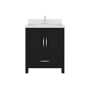 Boulder 30 in. W x 22 in. D Bath Vanity in Espresso with Engineered Stone Top with White Sink and Drawer Organizer