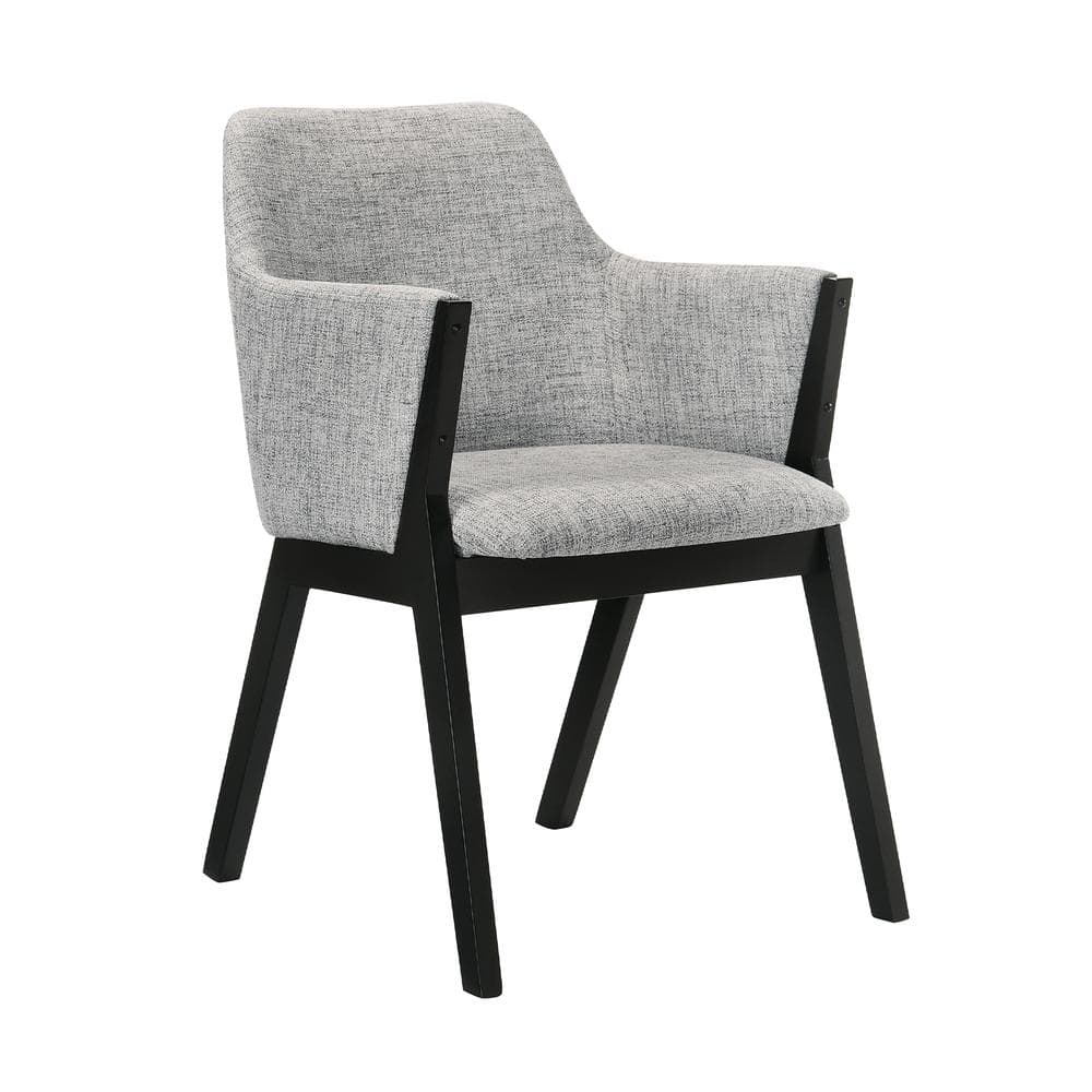 Set of 2 Gray Fabric and Black Wood Dining Chairs