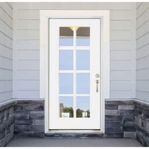 36 in. x 80 in. Legacy 8 Lite Full Lite Clear Glass Left Hand Inswing White Primed Fiberglass Prehung Front Door