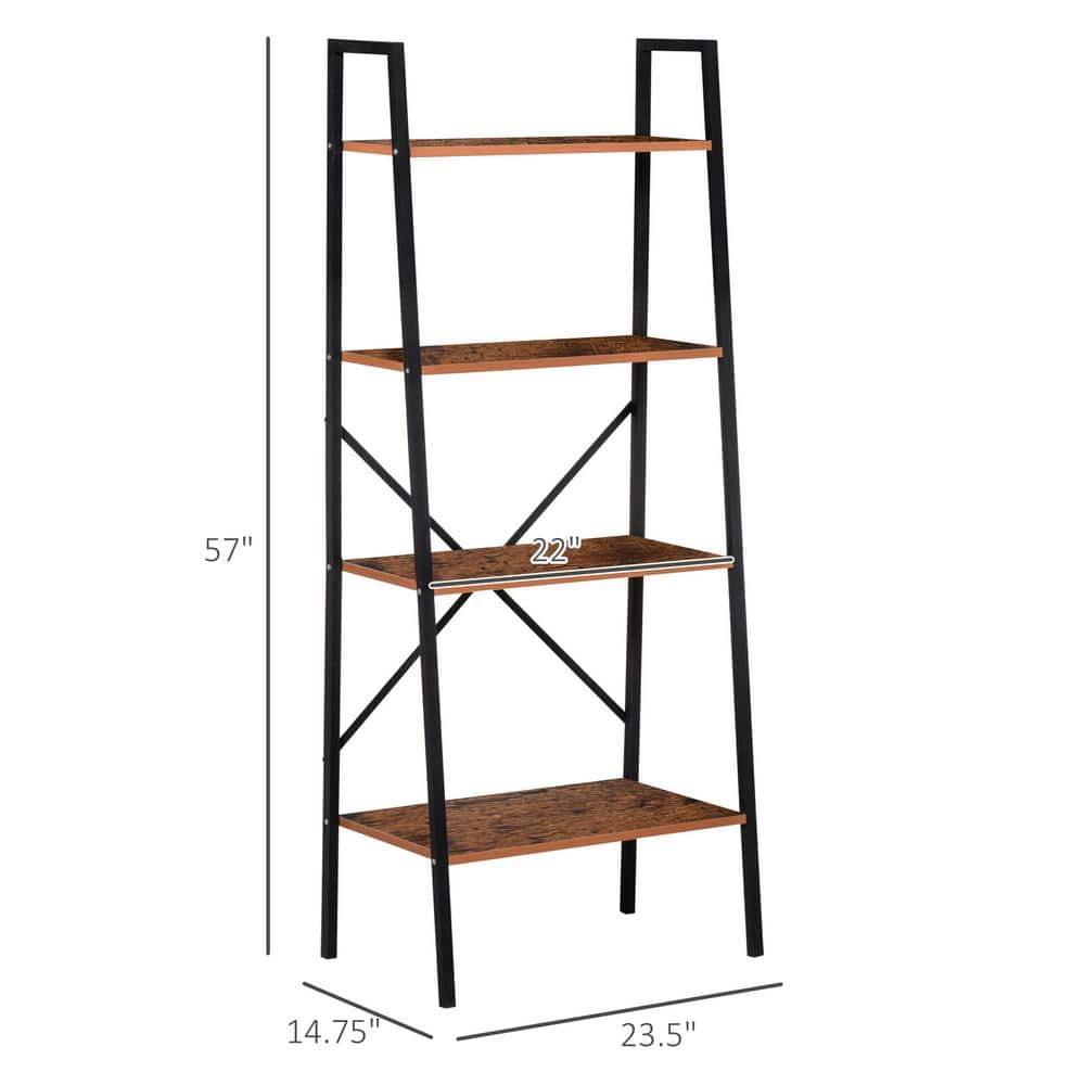 Modern 4-Tier Black Ladder Shelf for Books and Decor