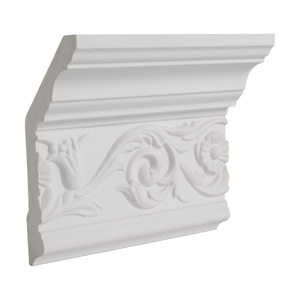 6" White Floral Polyurethane Crown Moulding Sample