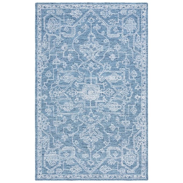 Micro-Loop 3 ft. x 5 ft. Blue/Ivory Ornate Medallion Area Rug