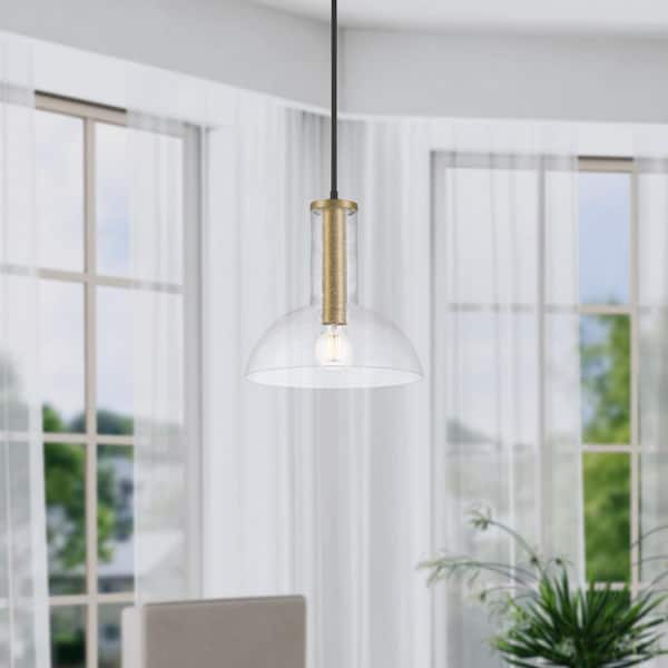 Nova 60-Watt 1-Light Matte Black Modern Pendant Light with Clear Seedy Glass Shade and No Bulbs Included