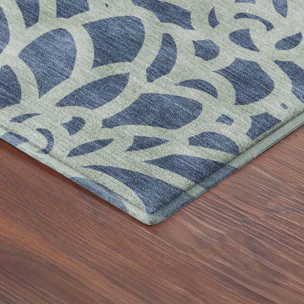Mayfield Premium Machine Washable Abstract AMF2412 Navy 8 ft. x 8 ft. Round Rug