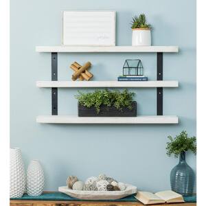 Industrial Grace 5.5 in. x 36 in. x 20 in. White Pine Wood 3-TIer Decorative Wall Shelf with Brackets