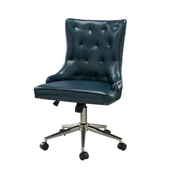 JAYDEN CREATION Herse Turquoise Tufted Nailhead Trim Faux Leather 18.5 in.-21.5 in. Adjustable Height Task Chair with with Metal Base
