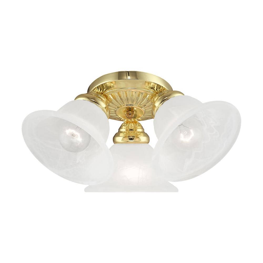 Polished Brass 3-Light Flush Mount with White Alabaster Glass