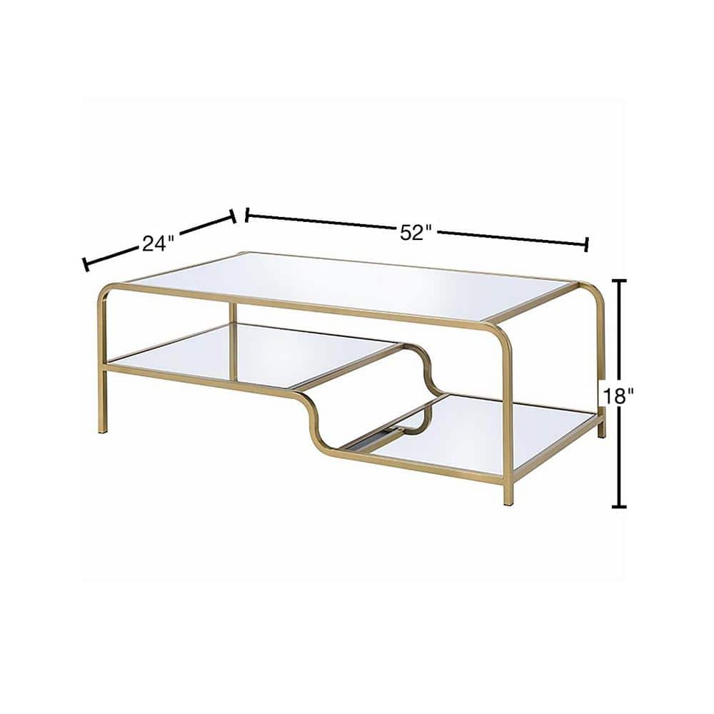 Gold and Mirrored Rectangular Coffee Table with Metal Frame