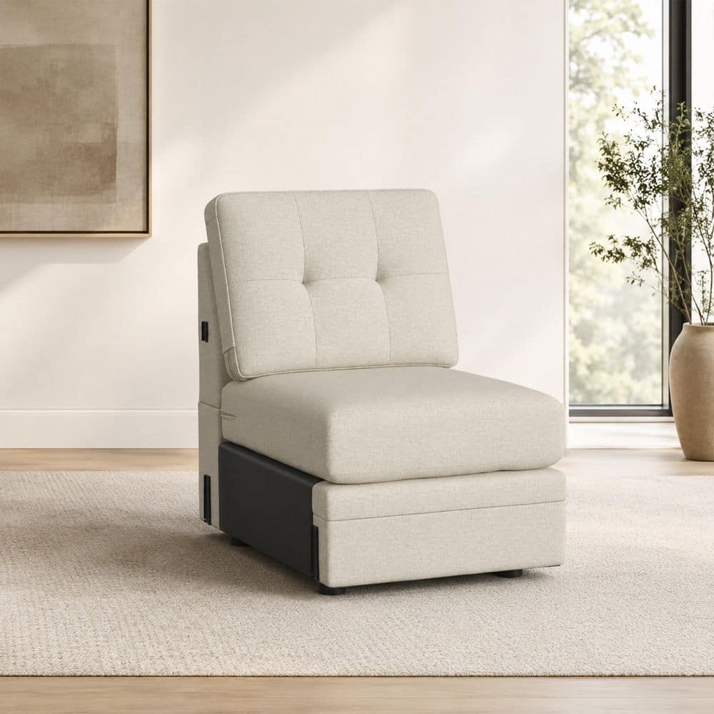 KYVOS Newport Modular Hemp Beige Polyester Fabric Stationary Accent Side Chair