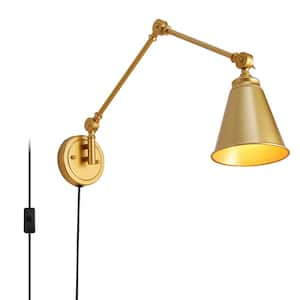 Modern 5.9 in. 1 Light Plug in Wall Sconces with Gold Swing Arm Shade, Farmhouse Reading Wall Lamp with Switch