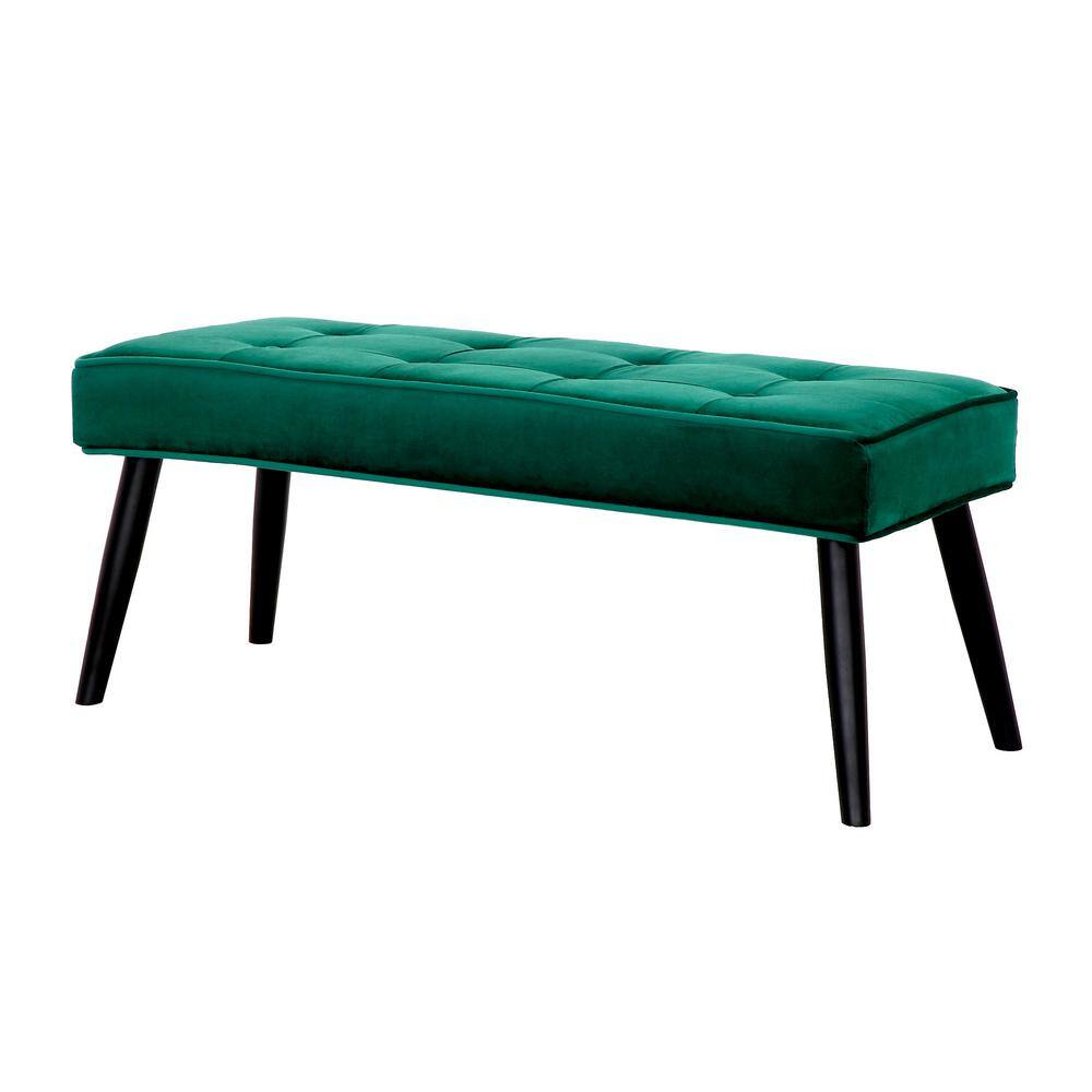 Kipp Black Velvet Upholstered Button Tufted Bench Ottoman