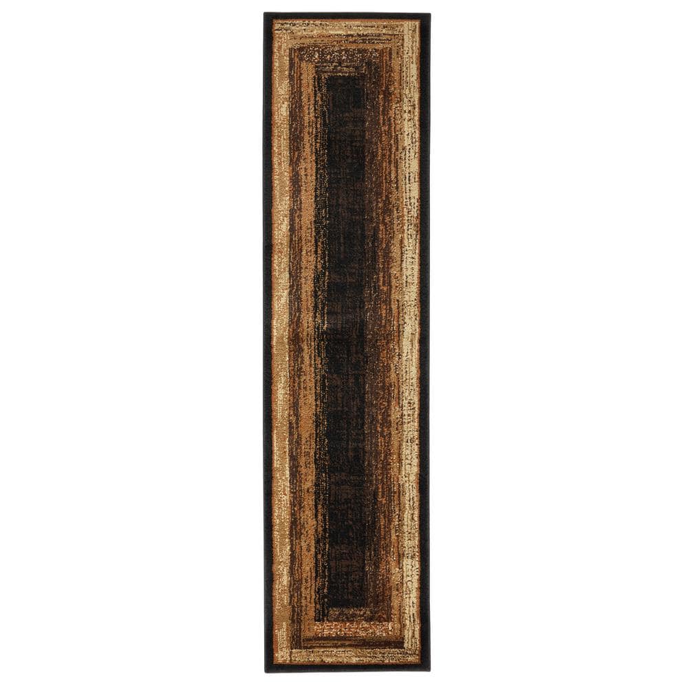 Black and Beige Geometric Synthetic Runner Rug, 22" x 5"