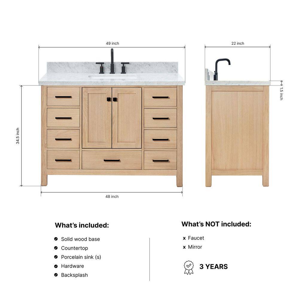 Cambridge 49" Oak Freestanding Vanity with Marble Top