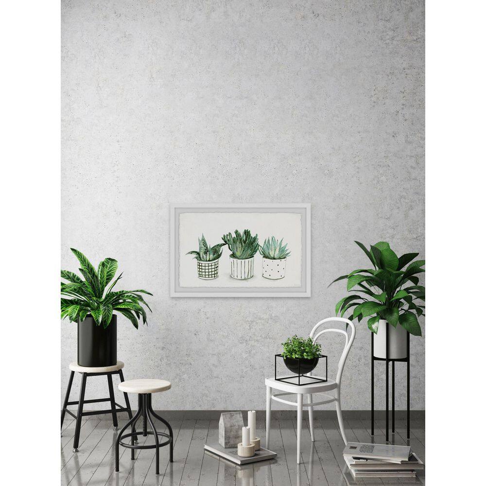 Green Patterned Pots Framed Canvas Print, 8" x 12"
