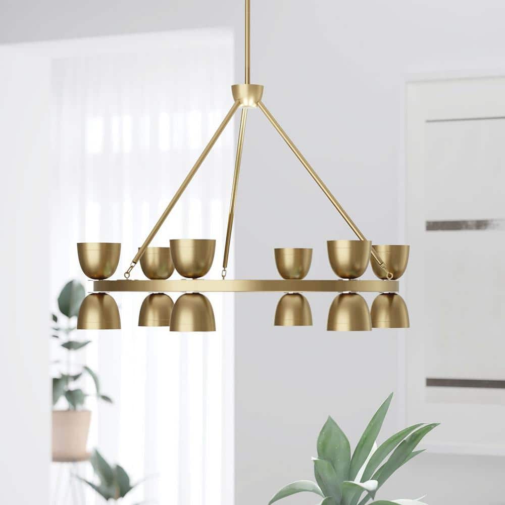 Elegant 31" Brushed Natural Brass 12-Light LED Outdoor Chandelier