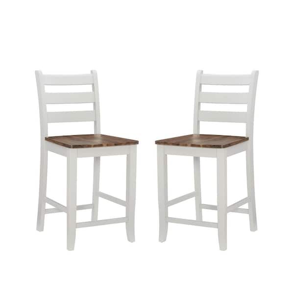 Linon Home Decor Lenney 24 in. Gray Full Back Wood Counter Non-Upholstered Stool with Wood Seat Set of 2