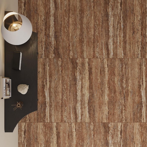 American Travertine Bold Brown 24 in. x 48 in. Chiseled 3D Porcelain Large Format Wall Tile (2-Piece, 16 sq. ft. /Case)