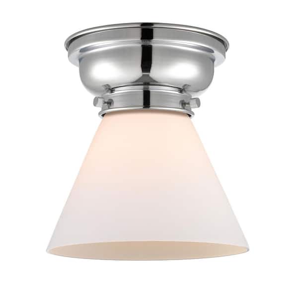 Cone 7.75 in. 1-Light Polished Chrome Industrial Flush Mount with Seeded Glass Shade