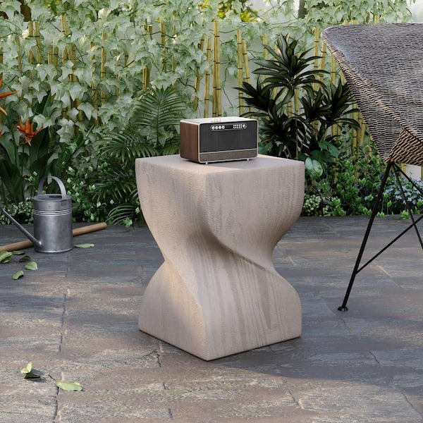 Leisuremod Onyx 18.11 in High Square Side Table in Fiberstone Modern End Table Assembled Indoor Outdoor Accent Table in Cream