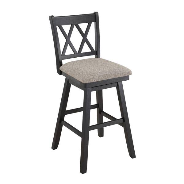 THE URBAN PORT Jasmine 42.5 in. Black and Gray High Back Wooden Frame Handcrafted Bar Stool Chair with Fabric Seat