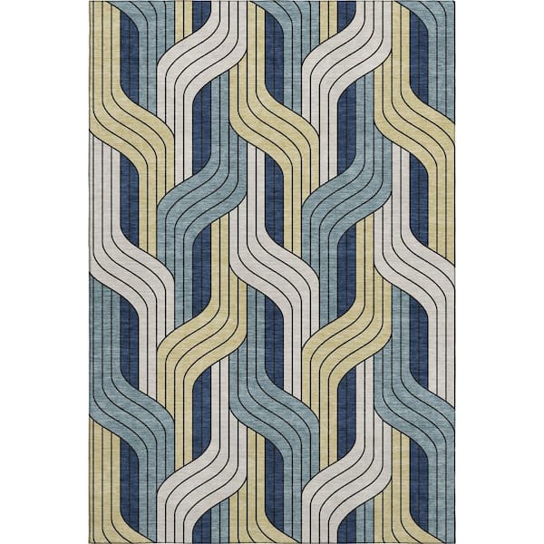 Mayfield Premium Machine Washable Abstract AMF2422 Teal 5 ft. x 7 ft. 6 in. Area Rug