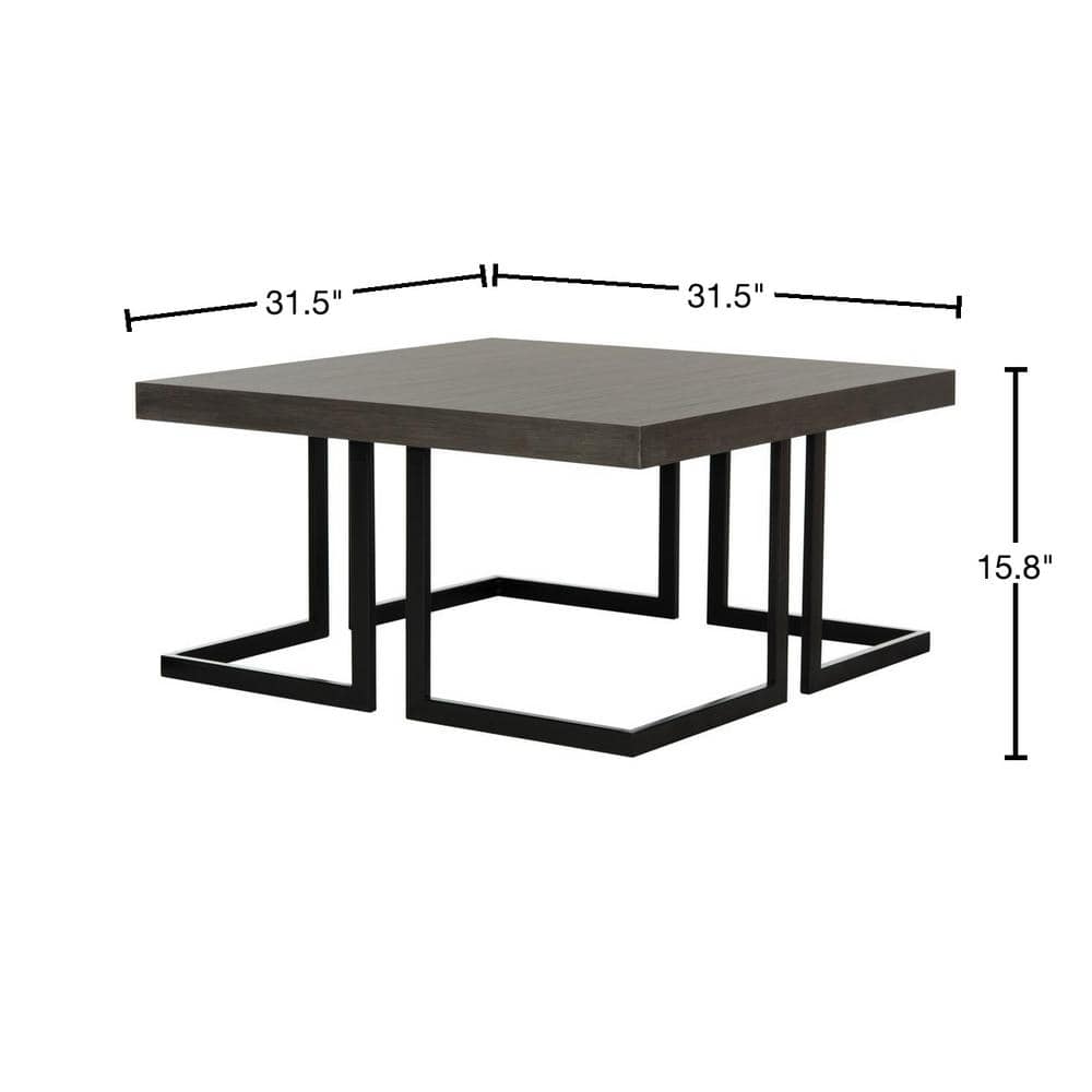 Transitional Square Wood and Metal Coffee Table in Brown/Gray
