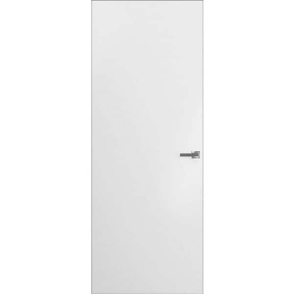 0010 28 in. x 80 in. Unassembled Left-Hand/Outswing Primed Wood Flush Mount Hidden Frameless Door with Hinge