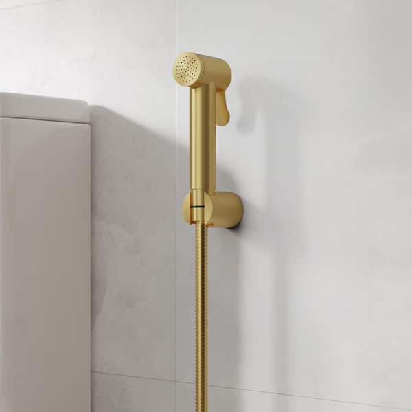 Modern 1 Handle Bidet Faucet with Handle Wall Mount Bidet Sprayer for Toilet with Rough-in Valve in Brushed Gold
