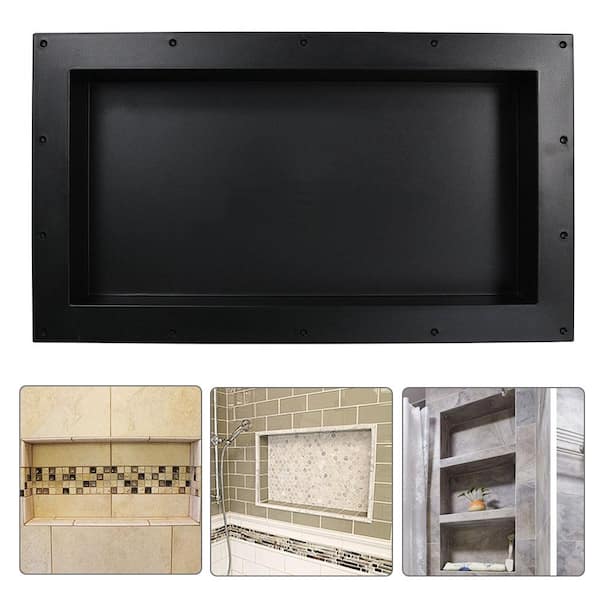 28 in. W x 16 in. H x 3.8 in. D Shower Niche Ready for Tile ABS Single Shelf for Shampoo, Toiletry Storage in Black