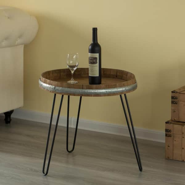 New Vintiquewise Vintage Wooden Wine Barrel Storage Bench and Coffee Table 