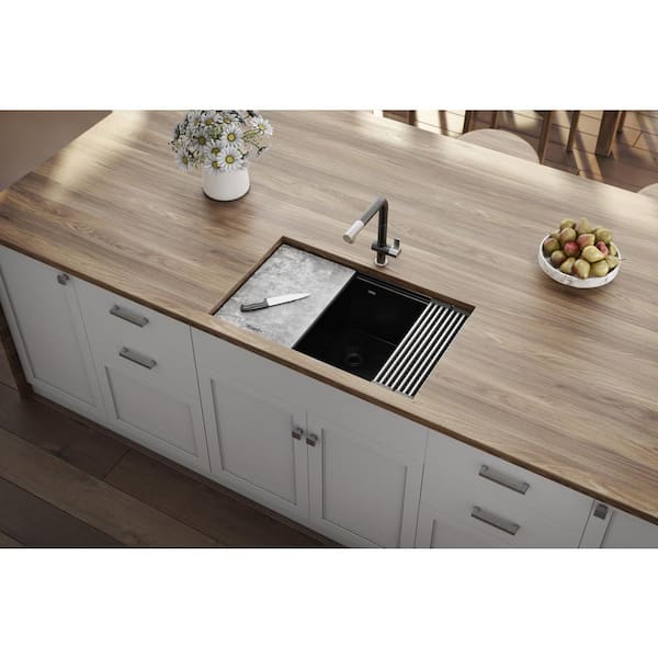 Ruvati 33-inch Undermount Workstation Granite Composite Kitchen Sink Matte  Black - RVG2302BK - Ruvati USA