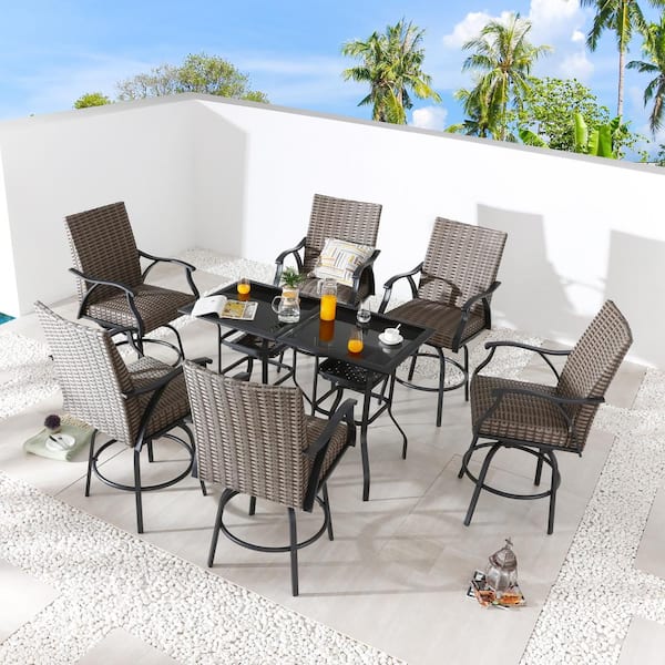 Patio Festival 8-Piece Wicker Bar Height Outdoor Dining Set