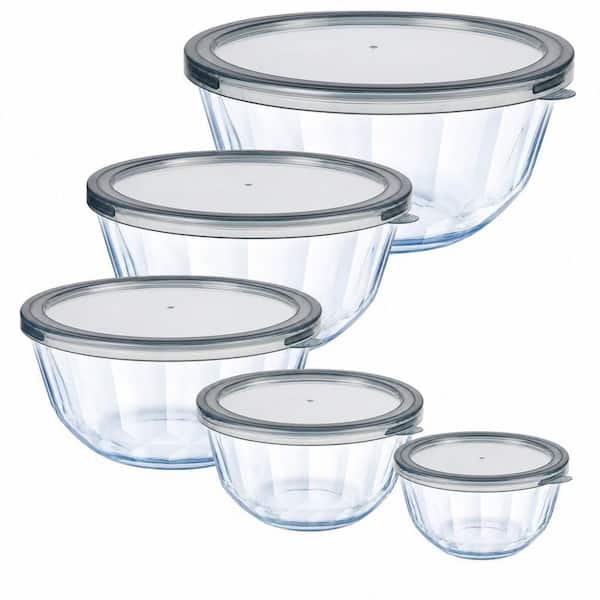5 Pack Thick Glass Nesting Mixing Bowl Set with Airtight Lids, BPA Free Dishwasher Safe for Baking Meal Prep