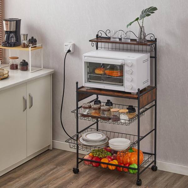 Narrow Black Metal Kitchen Cart with Wheels Storage Shelving Rack with Baskets Kitchen Bathroom Office Laundry