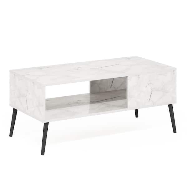Furinno Claude 39.37 in. Marble White Rectangle Wood Mid-Century Coffee Table with Pine Wood Legs