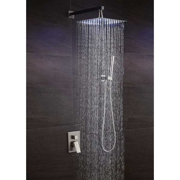 2-Handle 2-Spray of Rain LED 10 in. Shower Head System Shower Faucet and Handheld Kit in Brushed Nickel (Valve Included)