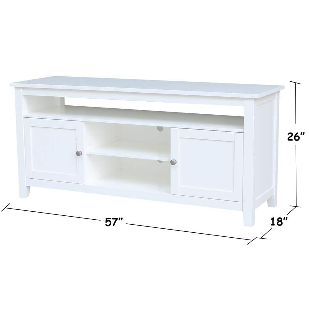 Classic Solid Wood White TV Stand with Open Shelves and Cabinet