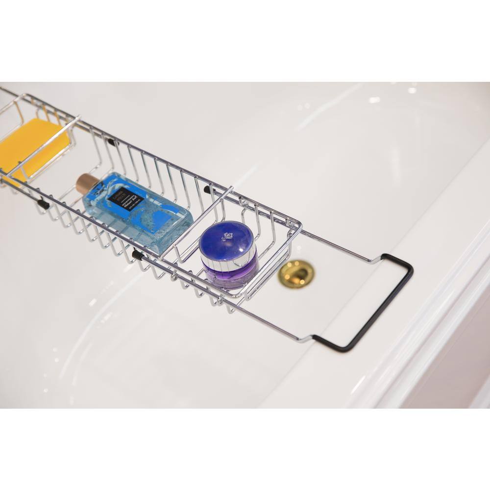 Expandable Chrome Metal Bathtub Caddy with Rubber Handles