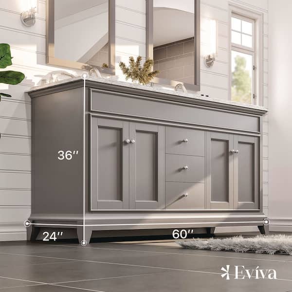 Elite Stamford 60 in. W x 24 in. D x 36 in. H Double Bath Vanity in White with White Carrara Marble Top with White Sinks