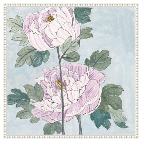 Amanti Art Striped Peonies IV by Melissa Wang 22 in. W x 22 in. H. Canvas Wall Art Print Framed in White