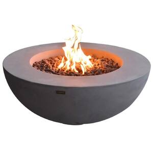 Elementi Lunar 42 in. x 42 in. Round Concrete Stainless Steel Propane Burner Fire Pit Bowl with Lava Rock